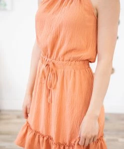 Vanilla Bay Dresses Salmon Elastic Waist Halter Neck Dress 11 Vanilla Bay Dresses Salmon Elastic Waist Halter Neck Dress