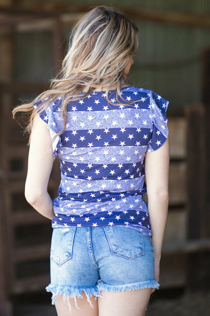 BOMBOM Navy Colorblock Star Print Flutter Sleeve Top 6 BOMBOM Navy Colorblock Star Print Flutter Sleeve Top