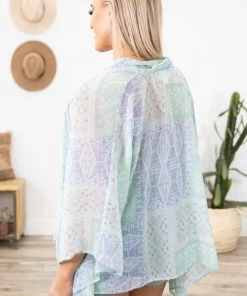 Very J Mint And Cornflower Aztec Print Kimono