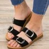 Fortune Dynamic Black Double Strap Sandals With Silver Buckle Shoes