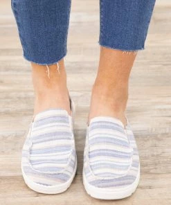 Jellypop Shoes Dusty Blue Stripe Slip On Backless Shoes