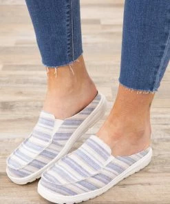Jellypop Shoes Dusty Blue Stripe Slip On Backless Shoes