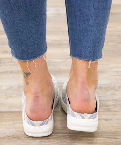 Jellypop Shoes Dusty Blue Stripe Slip On Backless Shoes