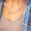 Melania Clara Pink Horseshoe Pendant Chainlink Necklace Accessories