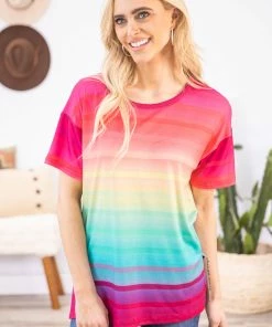 Crazy Train Hot Pink Multicolor Ombre Top Tops