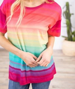 Crazy Train Hot Pink Multicolor Ombre Top Tops