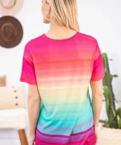 Crazy Train Hot Pink Multicolor Ombre Top Tops