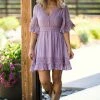 BLUIVY Mauve Crochet Trim Bell Sleeve Dress