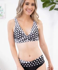 Shewin SWIMWEAR Black And White Dot Print Two Piece Swim