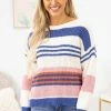 Shewin Cobalt And Blush Stripe Lightweight Sweater SWEATERS