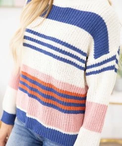 Shewin Cobalt And Blush Stripe Lightweight Sweater SWEATERS