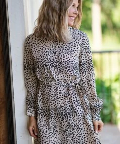 Miss Kelly Tan And Black Animal Print Shirt Dress Dresses