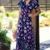 Staccato Navy And Pink Floral Surplice Front Maxi Dress Dresses