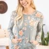 BE Stage Tops Sage Multicolor Floral Top With Pockets