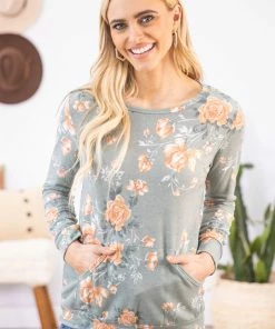 BE Stage Tops Sage Multicolor Floral Top With Pockets