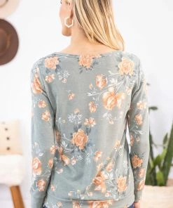 BE Stage Tops Sage Multicolor Floral Top With Pockets