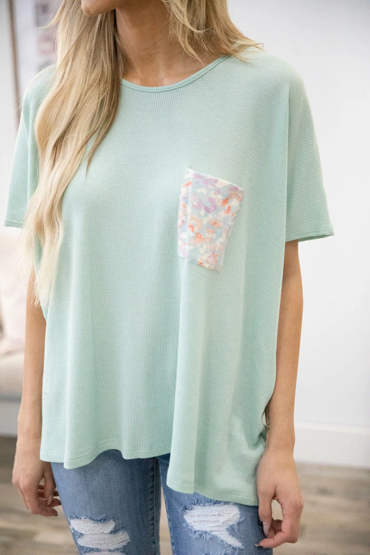 BE Stage Mint Dolman Sleeve Animal Print Pocket Top SHORT SLEEVES 6 BE Stage Mint Dolman Sleeve Animal Print Pocket Top SHORT SLEEVES