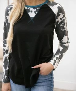Avery Apparel Black Cow Print Sleeve Top With Elbow Patches 9 Avery Apparel Black Cow Print Sleeve Top With Elbow Patches