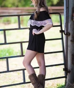 Lovely Melody Black And Cream Crochet Trim Romper