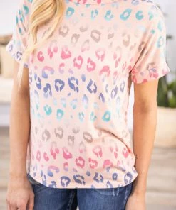 BOMBOM Tops Peach Multicolor Animal Print Top