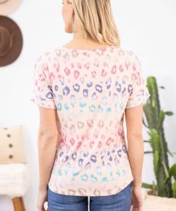 BOMBOM Tops Peach Multicolor Animal Print Top