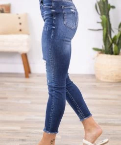 Cello Dark Wash Fray Hem Cropped Jeans Bottoms