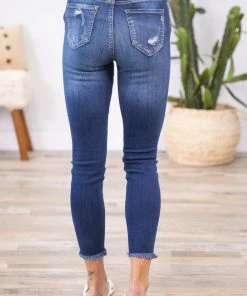 Cello Dark Wash Fray Hem Cropped Jeans Bottoms