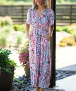 Lime N Chili Blush Multicolor Leaf Print Maxi Dress