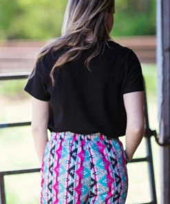 Shewin Black Multicolor Aztec Print Top And Short Set