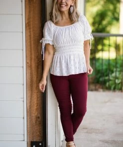 Hailey And Co Ivory Eyelet Puff Sleeve Peplum Top
