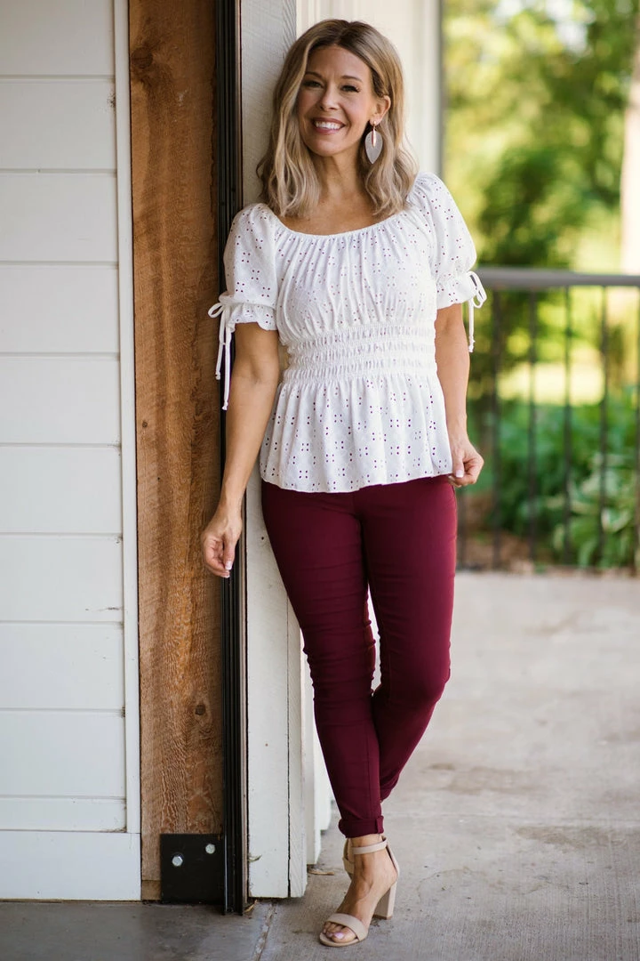 Hailey And Co Ivory Eyelet Puff Sleeve Peplum Top 3 Hailey And Co Ivory Eyelet Puff Sleeve Peplum Top