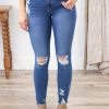 Rewash Medium Wash Chewed Hem Distressed Jeans Bottoms