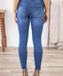 Rewash Medium Wash Chewed Hem Distressed Jeans Bottoms