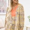 Lime N Chili LONG SLEEVES Mustard And Orange Geometric Print Peasant Top