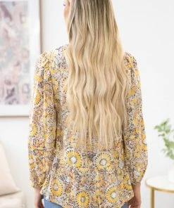 Lime N Chili LONG SLEEVES Mustard And Orange Geometric Print Peasant Top