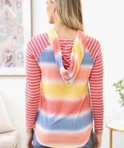 7th Ray LONG SLEEVES Pink Stripe Sleeve And Ombre Hoodie