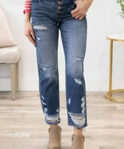 Kancan Distressed Straight Fit Jean Bottoms