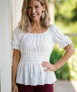 Hailey And Co Ivory Eyelet Puff Sleeve Peplum Top 6 Hailey And Co Ivory Eyelet Puff Sleeve Peplum Top