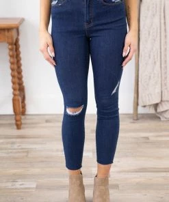 Rewash Bottoms Blue Vintage Wash Distressed Knee Jeans