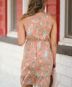Lovely Melody Salmon Paisley Print Ruffle Hem Dress Dresses