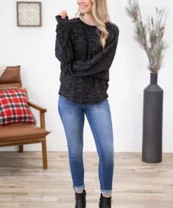 White Birch Black Heathered Top With Back Cutout