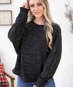 White Birch Black Heathered Top With Back Cutout