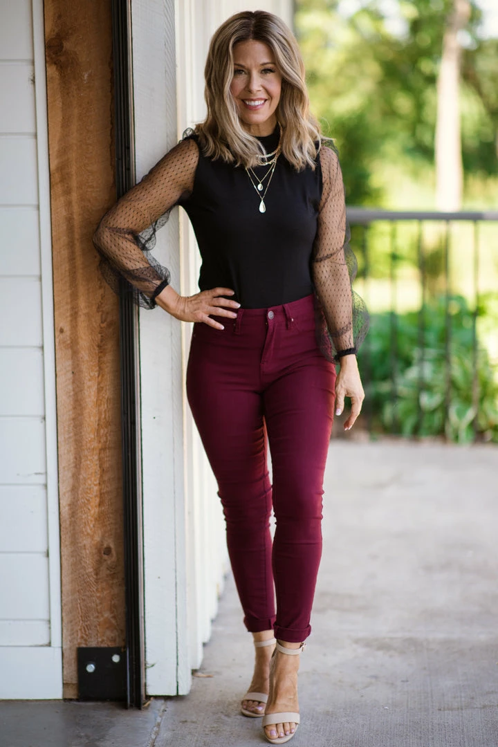 Shewin Tops Black Top With Mesh Puff Sleeves 4 Shewin Tops Black Top With Mesh Puff Sleeves