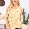 PS KATE Yellow Floral Print Tank With Pocket TANK TOPS