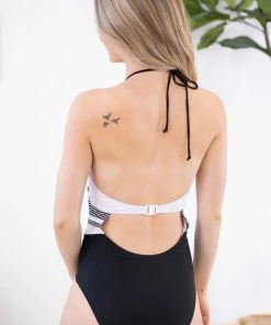 Shewin SWIMWEAR Black And White Keyhole One Piece Swimsuit 9 Shewin SWIMWEAR Black And White Keyhole One Piece Swimsuit