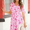 Acting Pro Dresses Pink And White Floral Dress With Tie Sleeve