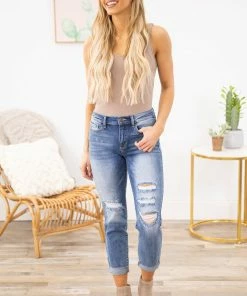 Bottoms Sneak Peek Medium Wash Roll Cuff Jeans