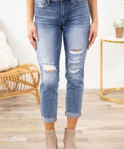 Bottoms Sneak Peek Medium Wash Roll Cuff Jeans