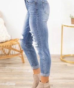 Bottoms Sneak Peek Medium Wash Roll Cuff Jeans