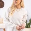 Zenana Ivory Lightweight Crew Neck Sweatshirt Tops